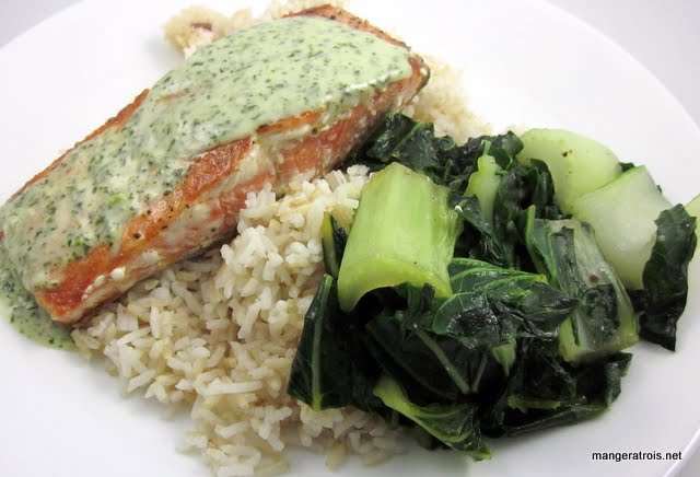 Salmon wiht Wasabi Sauce and Bok Choy